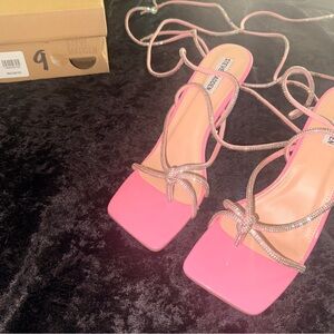 Steve Madden Patent Pink Lace Up Crystal Strap Heels